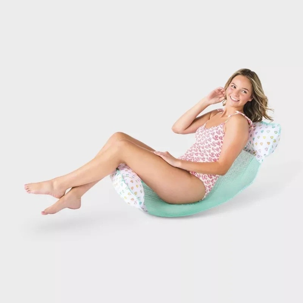 Roller Rabbit x Target Pool Hammock Float Disco Hearts White Teal Adult NEW RARE